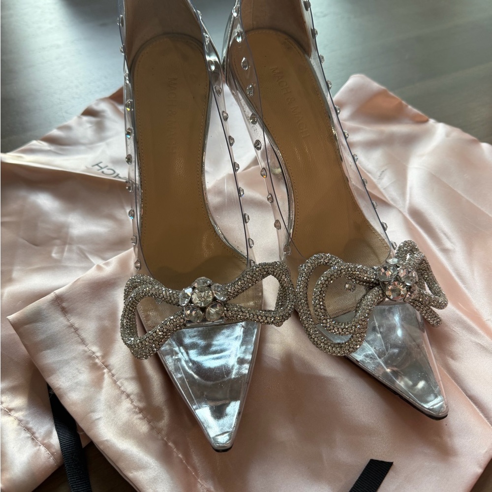 MACH & MACH Silver Heels with Crystal Bow